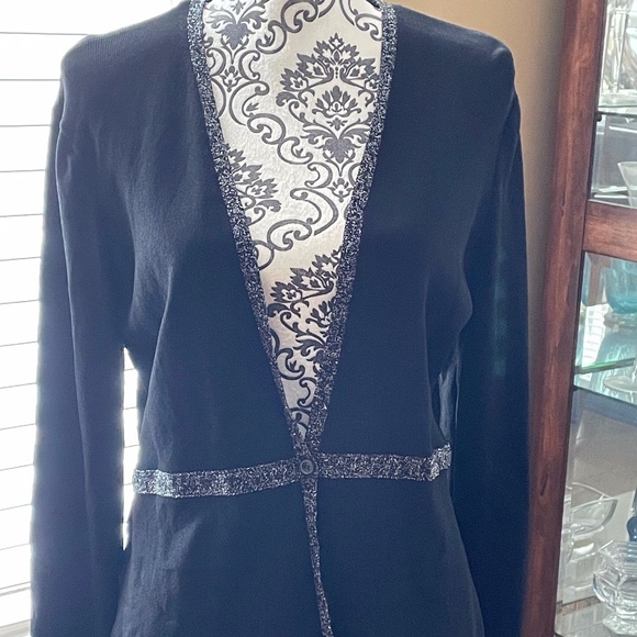 Jones New York Black Cardigan Silver Trim Large - Picture 1 of 6